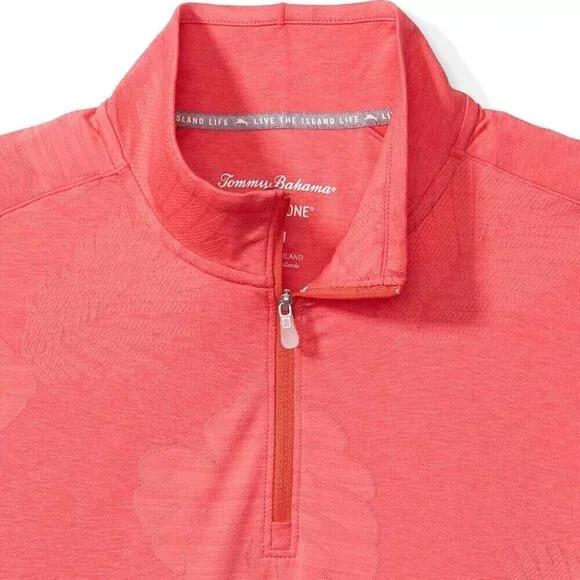 Tommy Bahama Mens Large Delray Frond Lightweight Half Zip Pullover Dubarry Coral - Picture 3 of 9